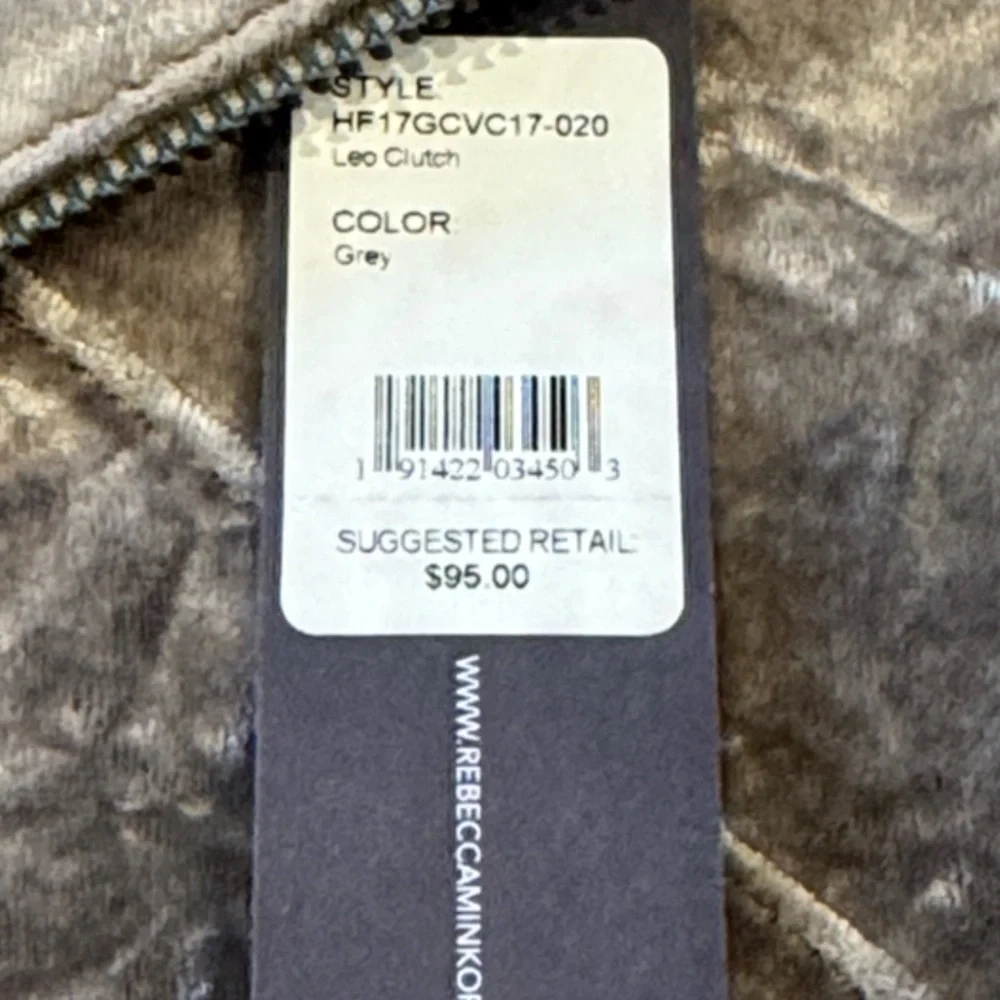Rebecca Minkoff Leo Grey Crushed Velvet Envelope Clutch NWT